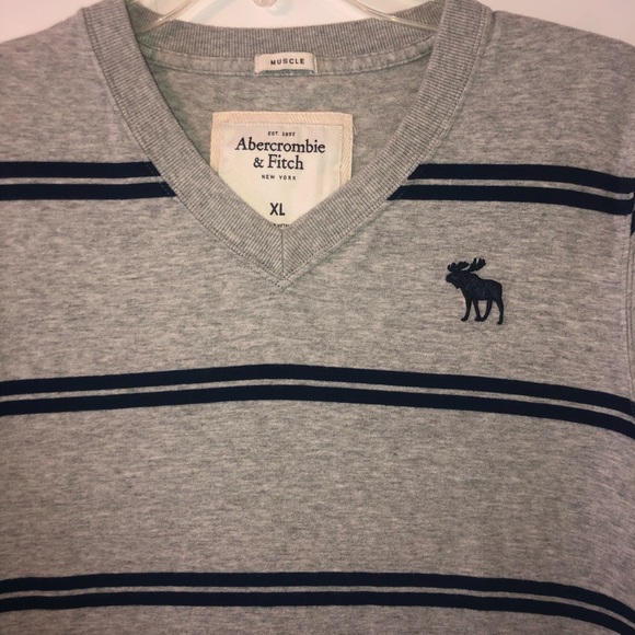 Abercrombie & Fitch Gray & Blue Stripe Muscle Tee - Picture 3 of 5